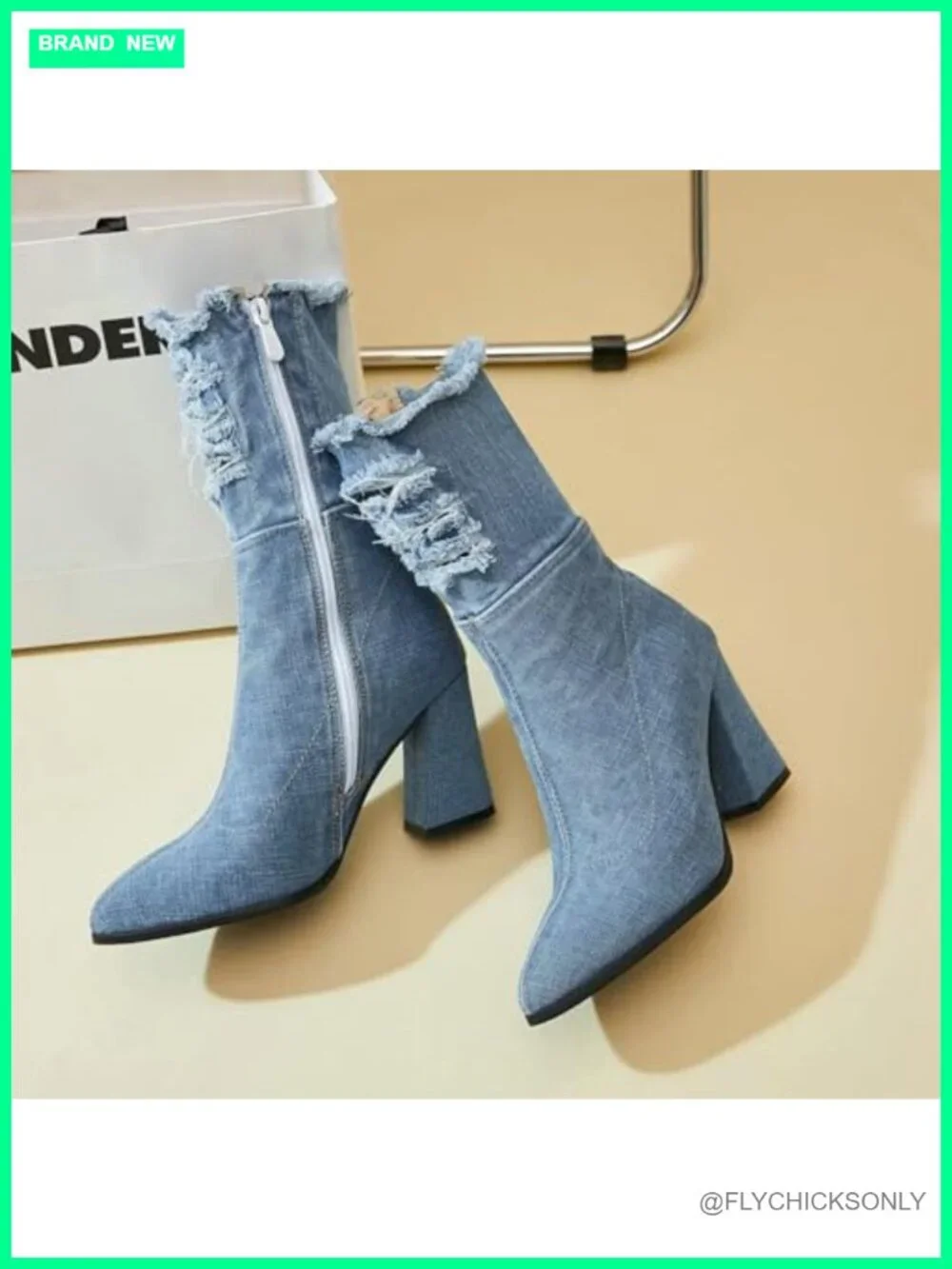 Women's Denim Thigh High Cutout Over The Knee Block Heel Boots Side Zip